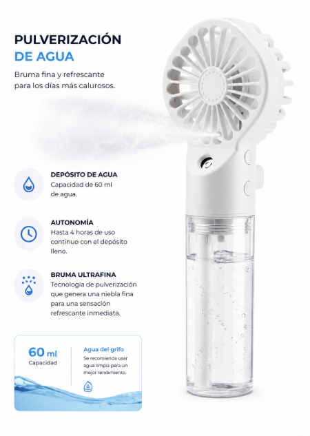 Mini Ventilador de Mano con Pulverizador