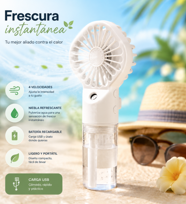 Mini Ventilador de Mano con Pulverizador